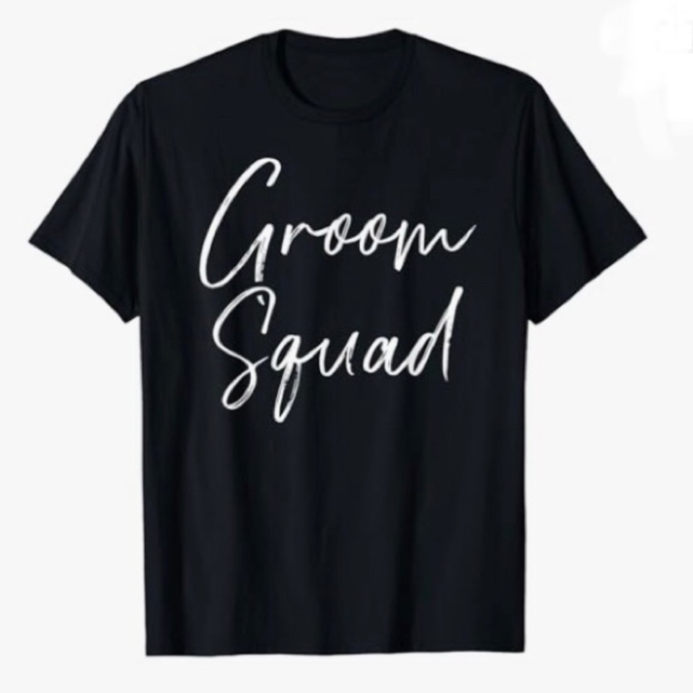 GROOM SQUAD scripted design black T-shirt wedding party shirt size L NEW